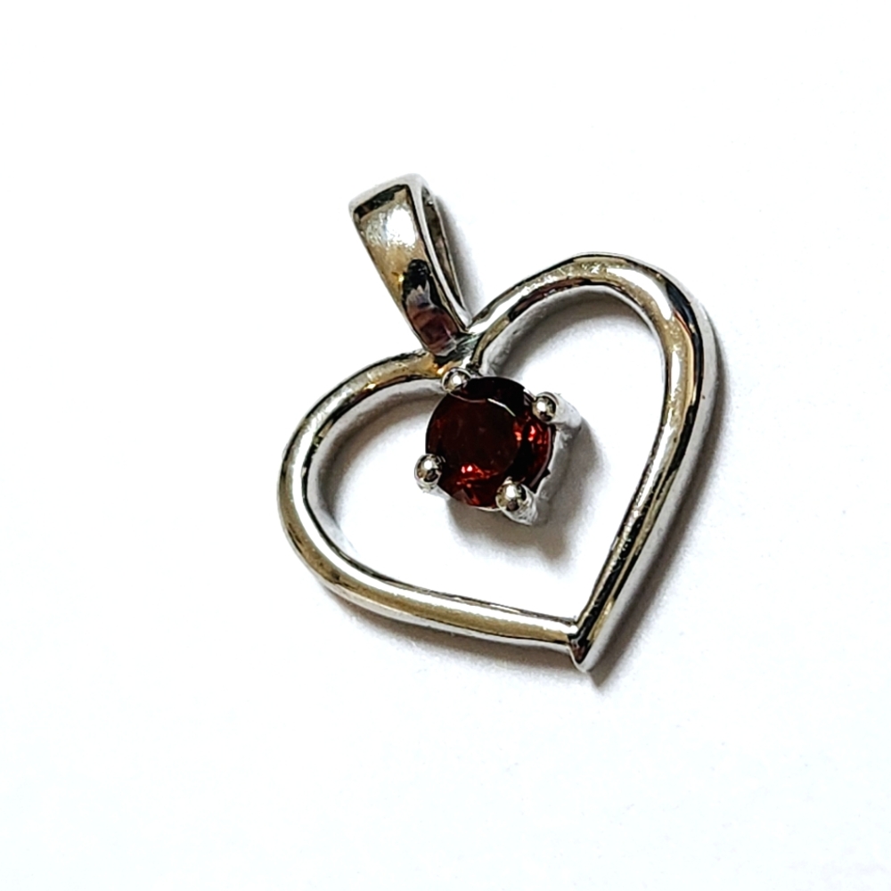 ANGARA STERLING SILVER OPEN HEART WITH GARNET Pendant Jewelry